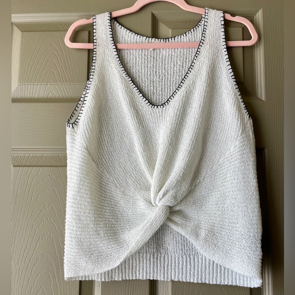 White Blanket Stitch Knit Top